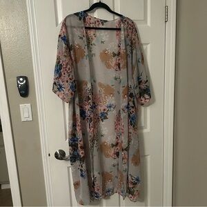 Gray Floral Duster with Pink and Blue